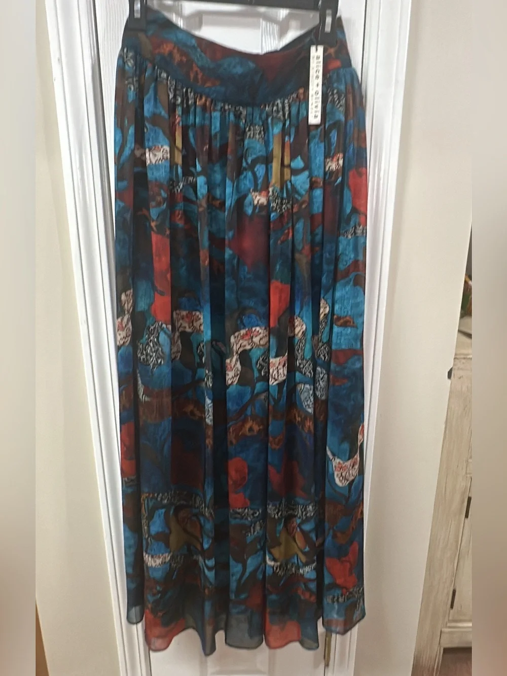 Alice + Olivia NWT Teal Blue Multi-Pattern Maxi Skirt (mix47)